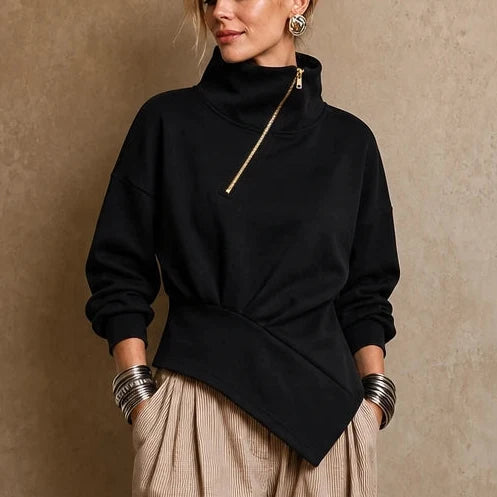 Gia | Asymmetric Diagonal-Zip Sweatshirt