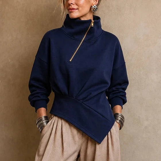 Gia | Asymmetric Diagonal-Zip Sweatshirt