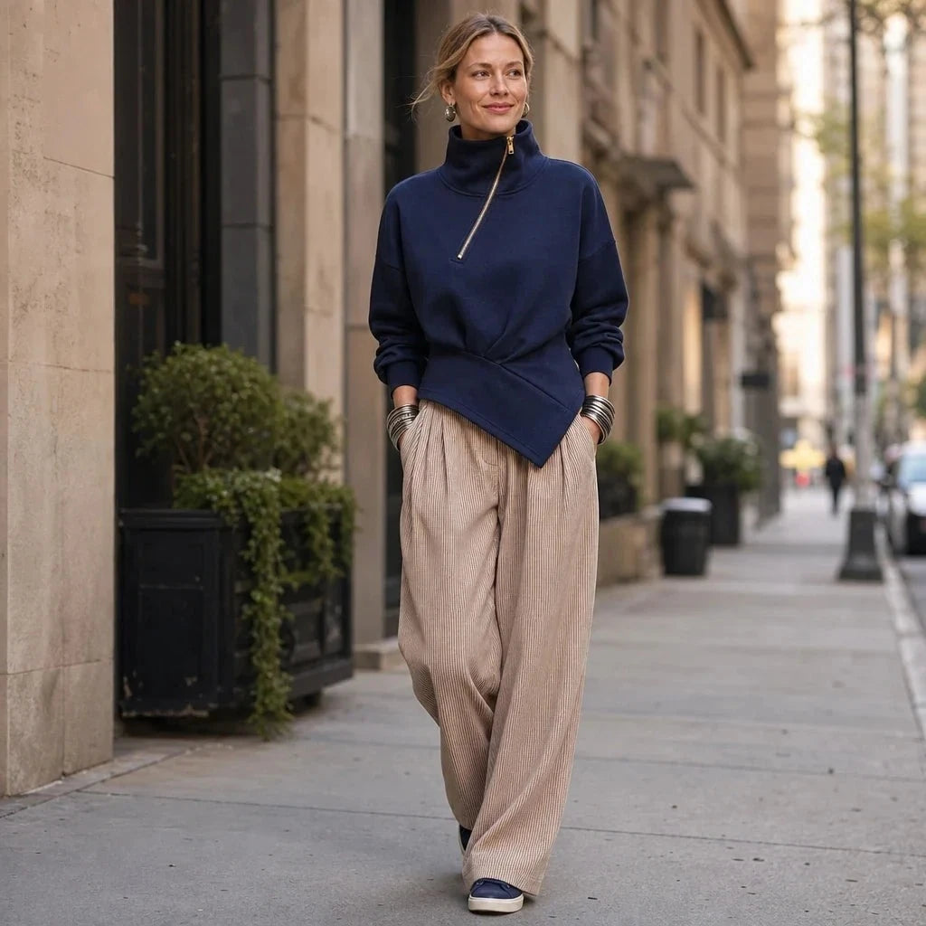 Gia | Asymmetric Diagonal-Zip Sweatshirt