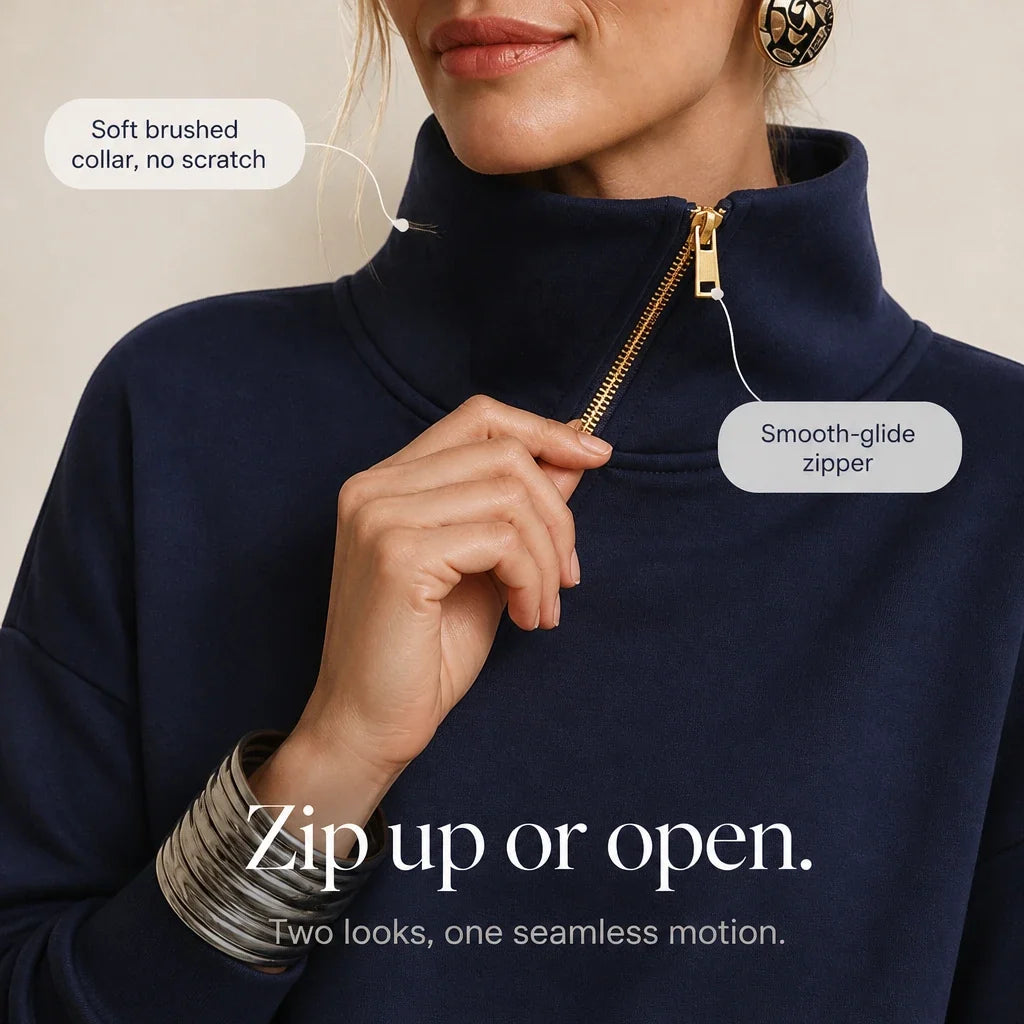 Gia | Asymmetric Diagonal-Zip Sweatshirt