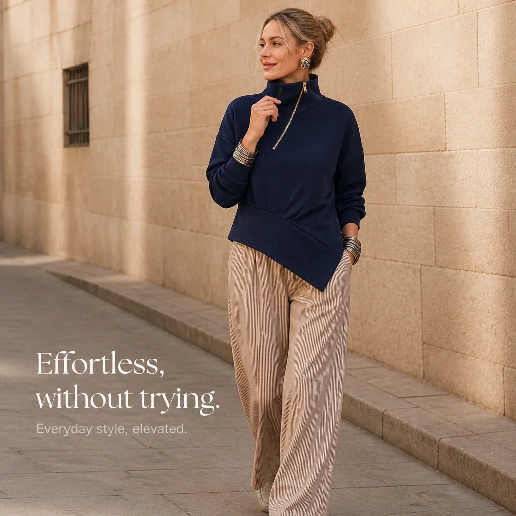 Gia | Asymmetric Diagonal-Zip Sweatshirt