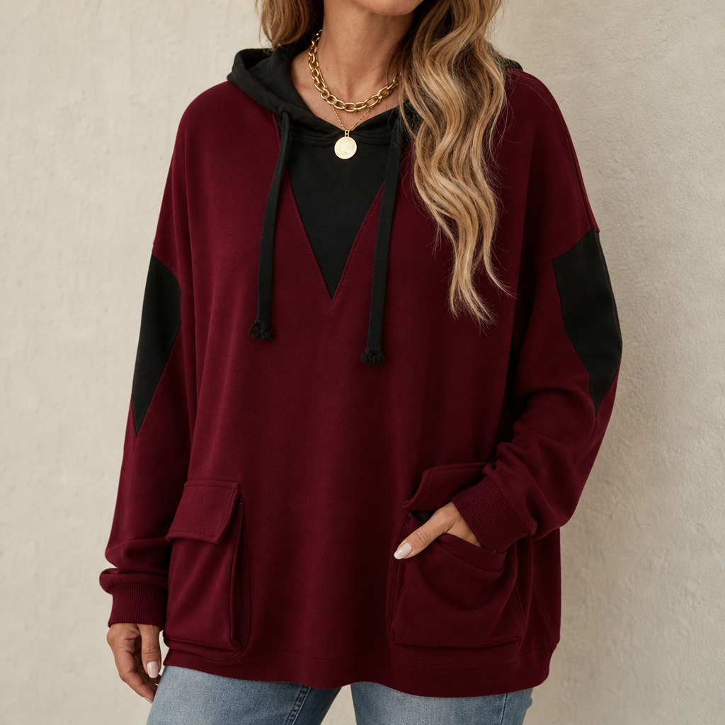 Gillian | V-Neck Color-Block Oversized Hoodie