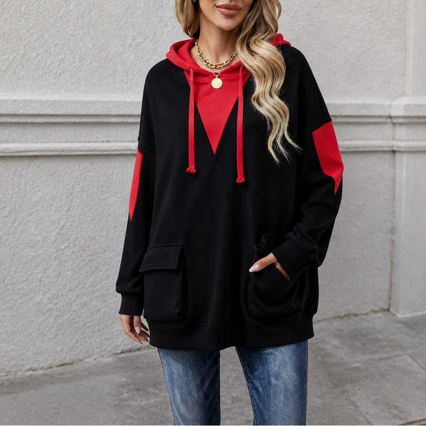 Gillian | V-Neck Color-Block Oversized Hoodie
