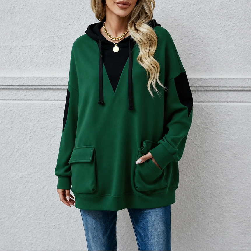 Gillian | V-Neck Color-Block Oversized Hoodie