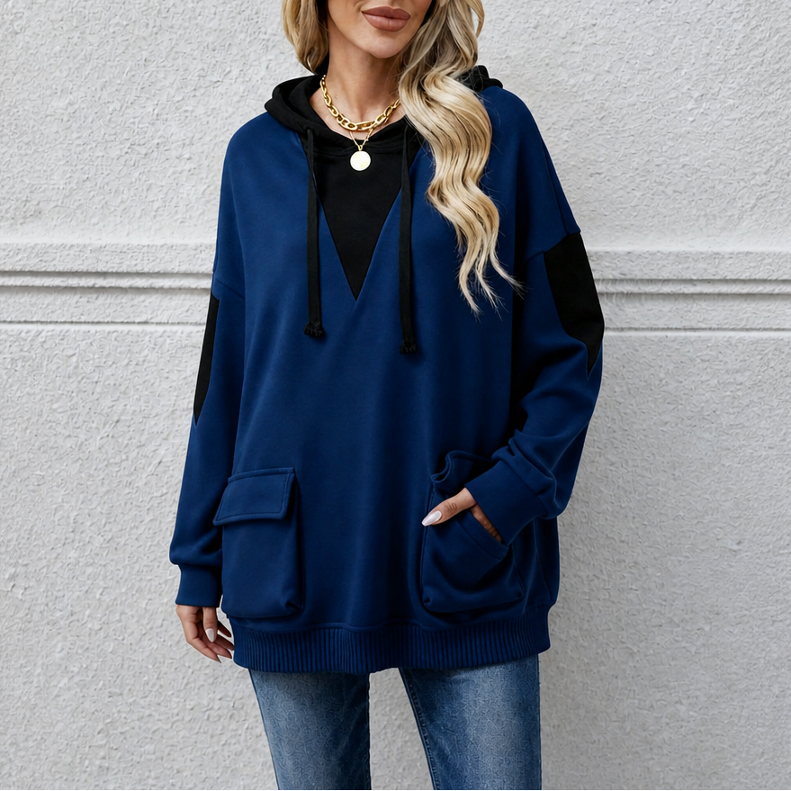 Gillian | V-Neck Color-Block Oversized Hoodie