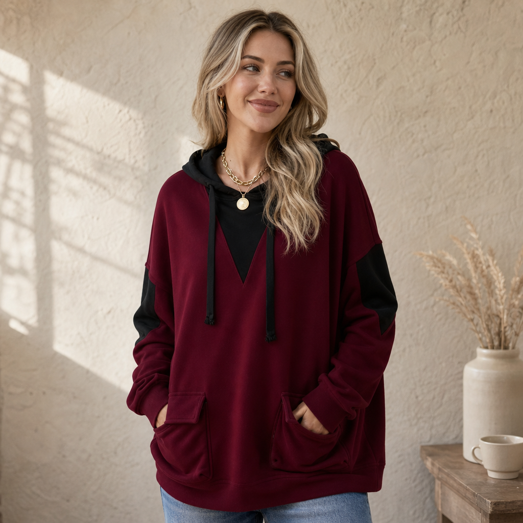 Gillian | V-Neck Color-Block Oversized Hoodie