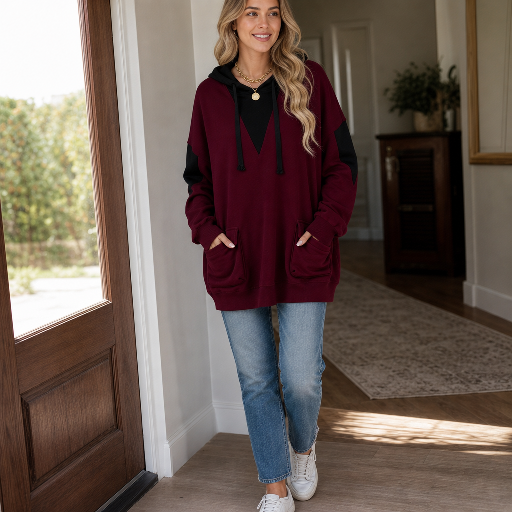 Gillian | V-Neck Color-Block Oversized Hoodie