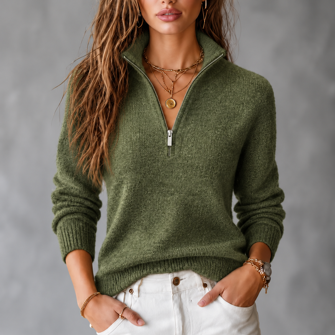 Gwendolyn | Half-Zip Textured Knit Sweater