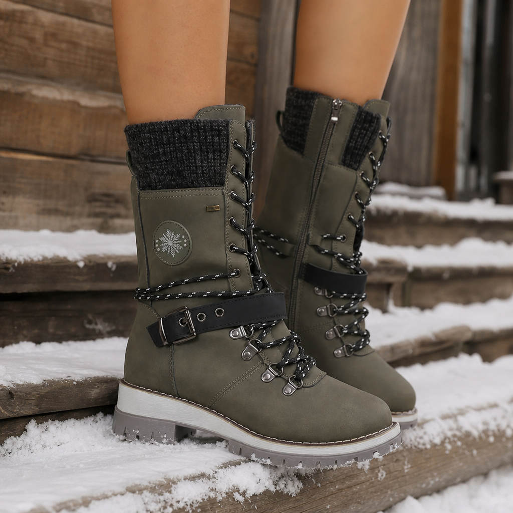 Hattie | Lace-Up Knee-High Faux Leather Snow Boots