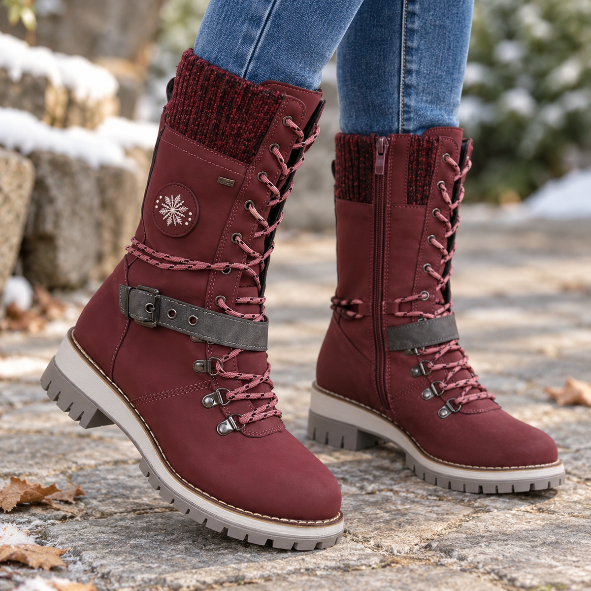 Hattie | Lace-Up Knee-High Faux Leather Snow Boots