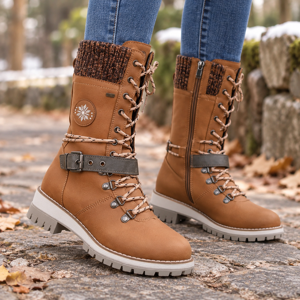 Hattie | Lace-Up Knee-High Faux Leather Snow Boots