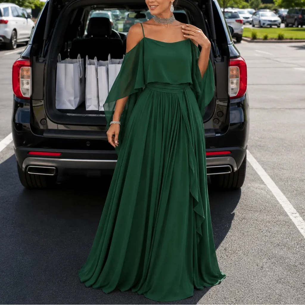Heidi | Cold-Shoulder Chiffon-Like Maxi Dress