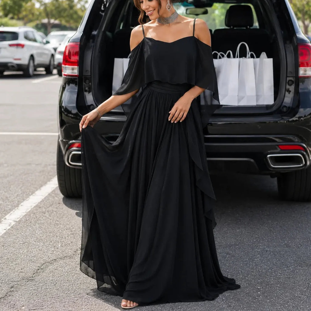Heidi | Cold-Shoulder Chiffon-Like Maxi Dress