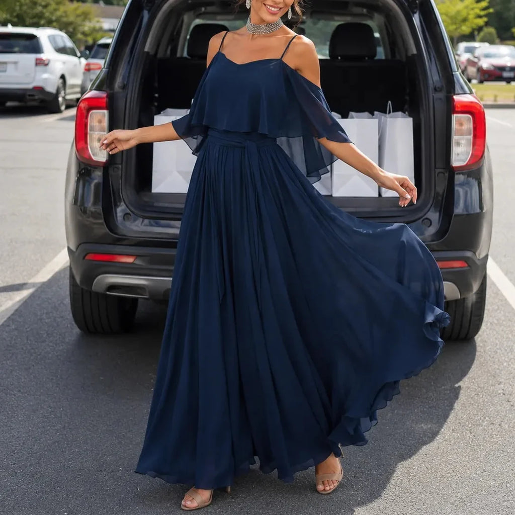 Heidi | Cold-Shoulder Chiffon-Like Maxi Dress