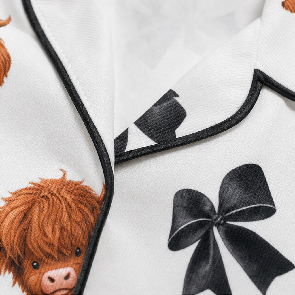 Henrietta | Highland Cow Print Three-Piece Pajama Set
