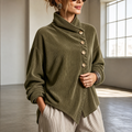 Ina | Asymmetric Button Corduroy Funnel-Neck Top
