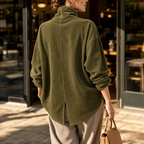 Ina | Asymmetric Button Corduroy Funnel-Neck Top