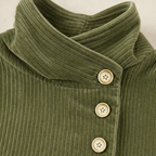 Ina | Asymmetric Button Corduroy Funnel-Neck Top