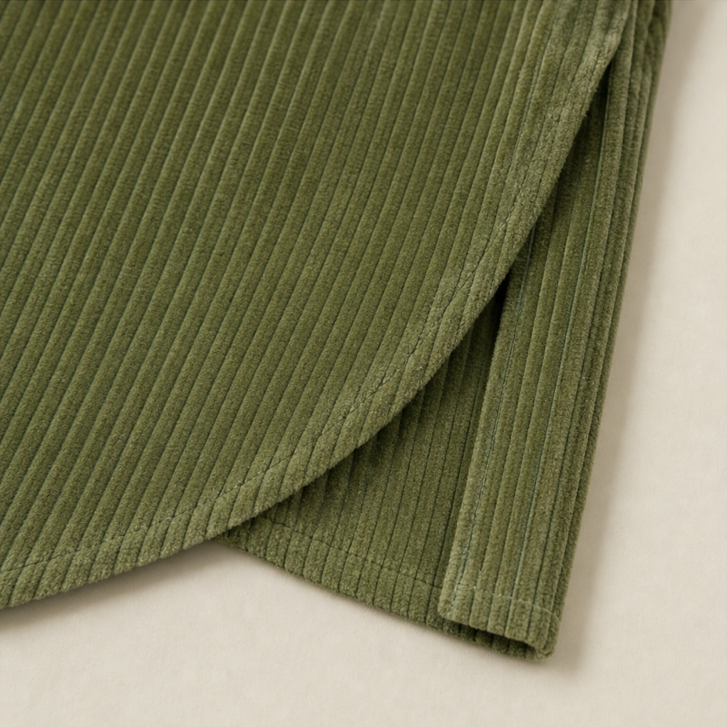 Ina | Asymmetric Button Corduroy Funnel-Neck Top