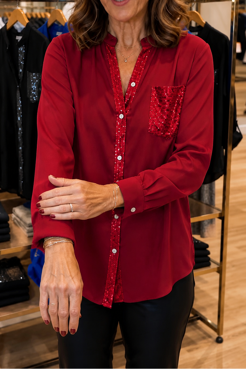Jada | Sequin Pocket Button-Down Blouse