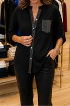 Jada | Sequin Pocket Button-Down Blouse