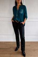 Jada | Sequin Pocket Button-Down Blouse