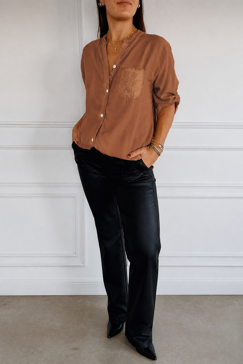Jada | Sequin Pocket Button-Down Blouse