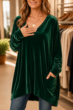 Janet | V-Neck Velvet Tunic Top with Pockets