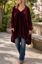 Janet | V-Neck Velvet Tunic Top with Pockets