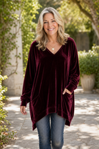 Janet | V-Neck Velvet Tunic Top with Pockets