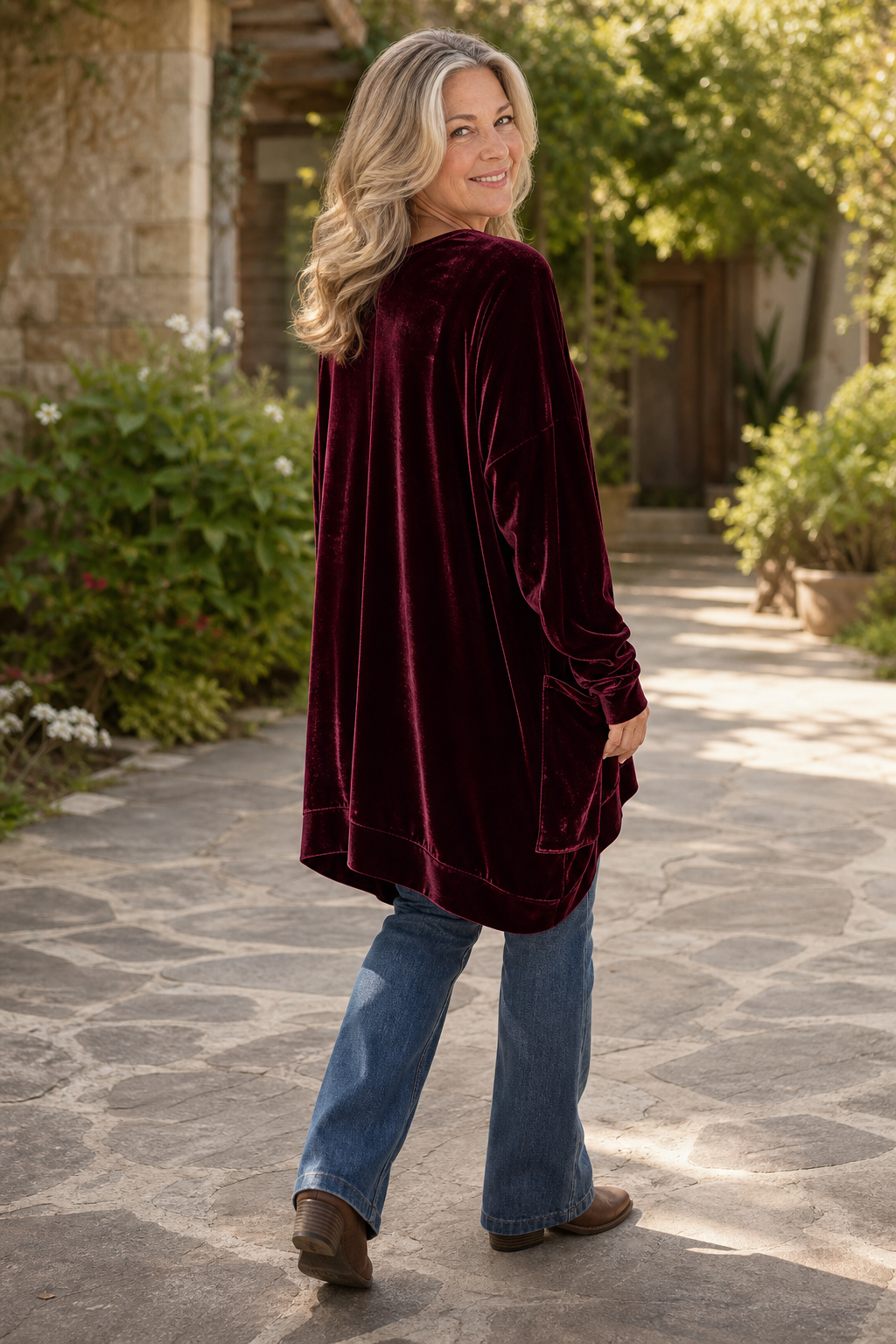Janet | V-Neck Velvet Tunic Top with Pockets