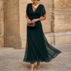 Jasmine | Off-the-Shoulder Draped Chiffon Maxi Dress