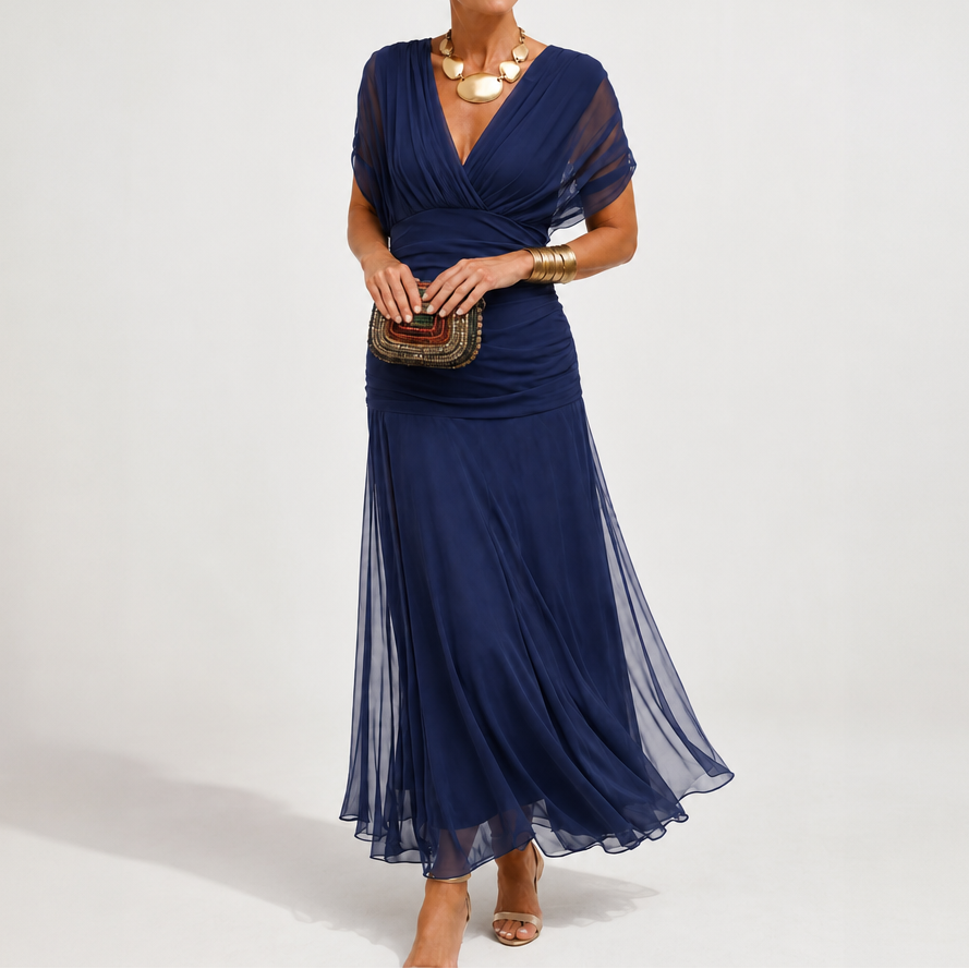 Jasmine | Off-the-Shoulder Draped Chiffon Maxi Dress