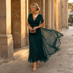 Jasmine | Off-the-Shoulder Draped Chiffon Maxi Dress