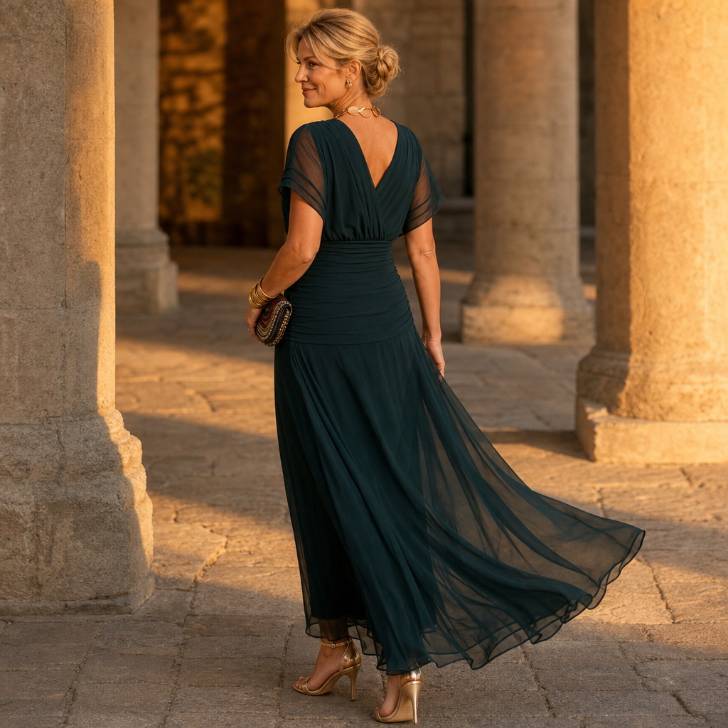 Jasmine | Off-the-Shoulder Draped Chiffon Maxi Dress