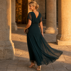 Jasmine | Off-the-Shoulder Draped Chiffon Maxi Dress