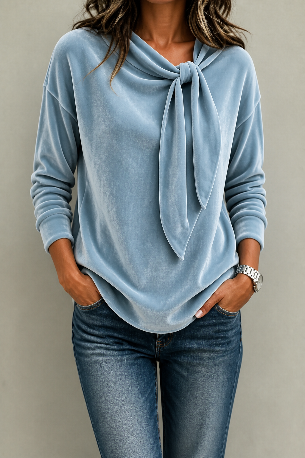 Jean | Stretch Velvet Tie-Neck Blouse