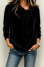 Jean | Stretch Velvet Tie-Neck Blouse