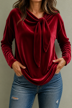 Jean | Stretch Velvet Tie-Neck Blouse