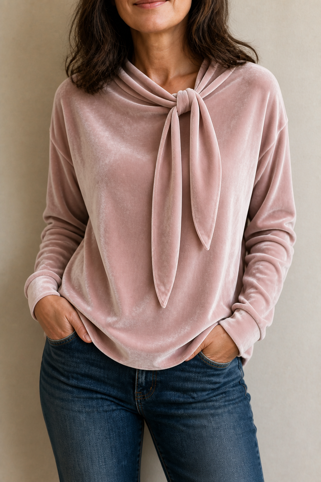 Jean | Stretch Velvet Tie-Neck Blouse
