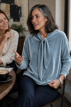 Jean | Stretch Velvet Tie-Neck Blouse