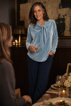 Jean | Stretch Velvet Tie-Neck Blouse