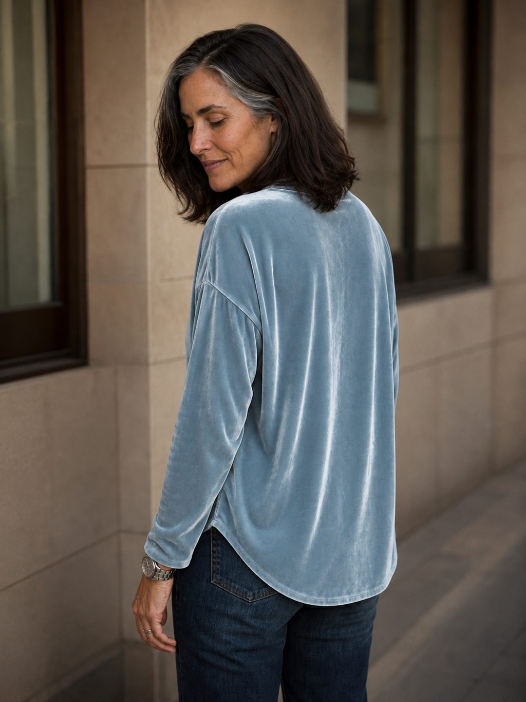 Jean | Stretch Velvet Tie-Neck Blouse