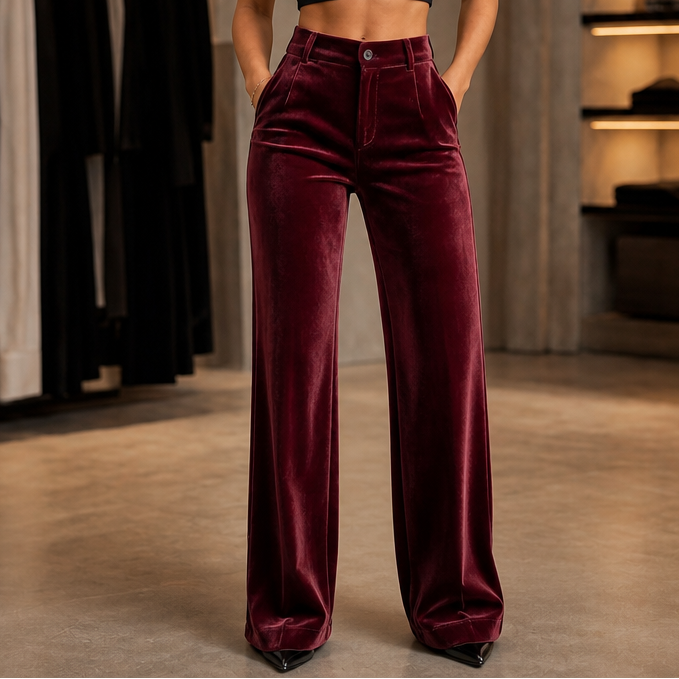 Jessie | High-Waisted Wide-Leg Velvet-Like Pants