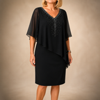 Joanna | Rhinestone V-Neck Cape Midi Dress