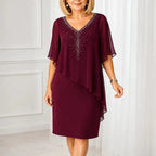Joanna | Rhinestone V-Neck Cape Midi Dress
