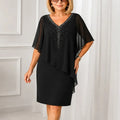 Joanna | Rhinestone V-Neck Cape Midi Dress