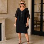 Joanna | Rhinestone V-Neck Cape Midi Dress