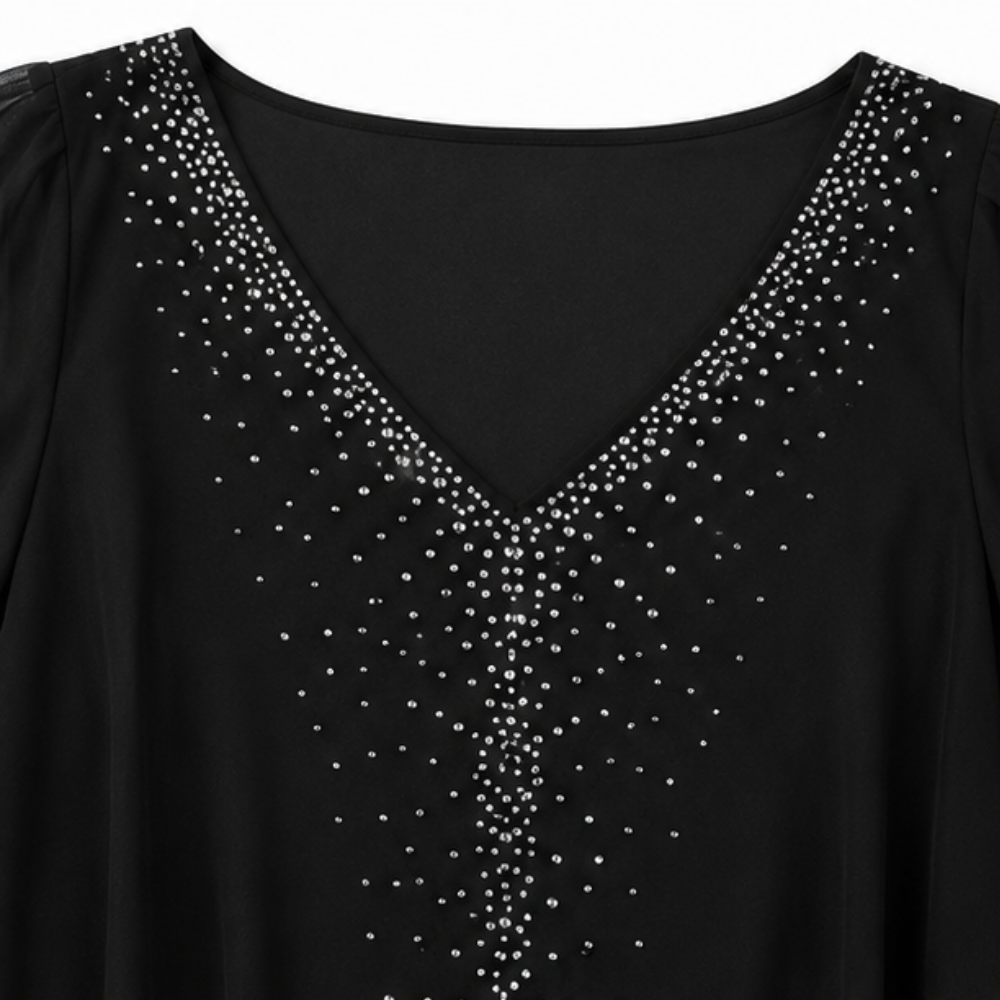Joanna | Rhinestone V-Neck Cape Midi Dress