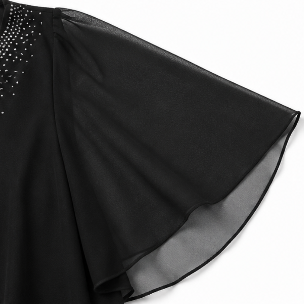 Joanna | Rhinestone V-Neck Cape Midi Dress